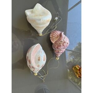Nautical Seashell Ornaments Glitter Beach Coastal Christmas Tree Decor Set of 3‎